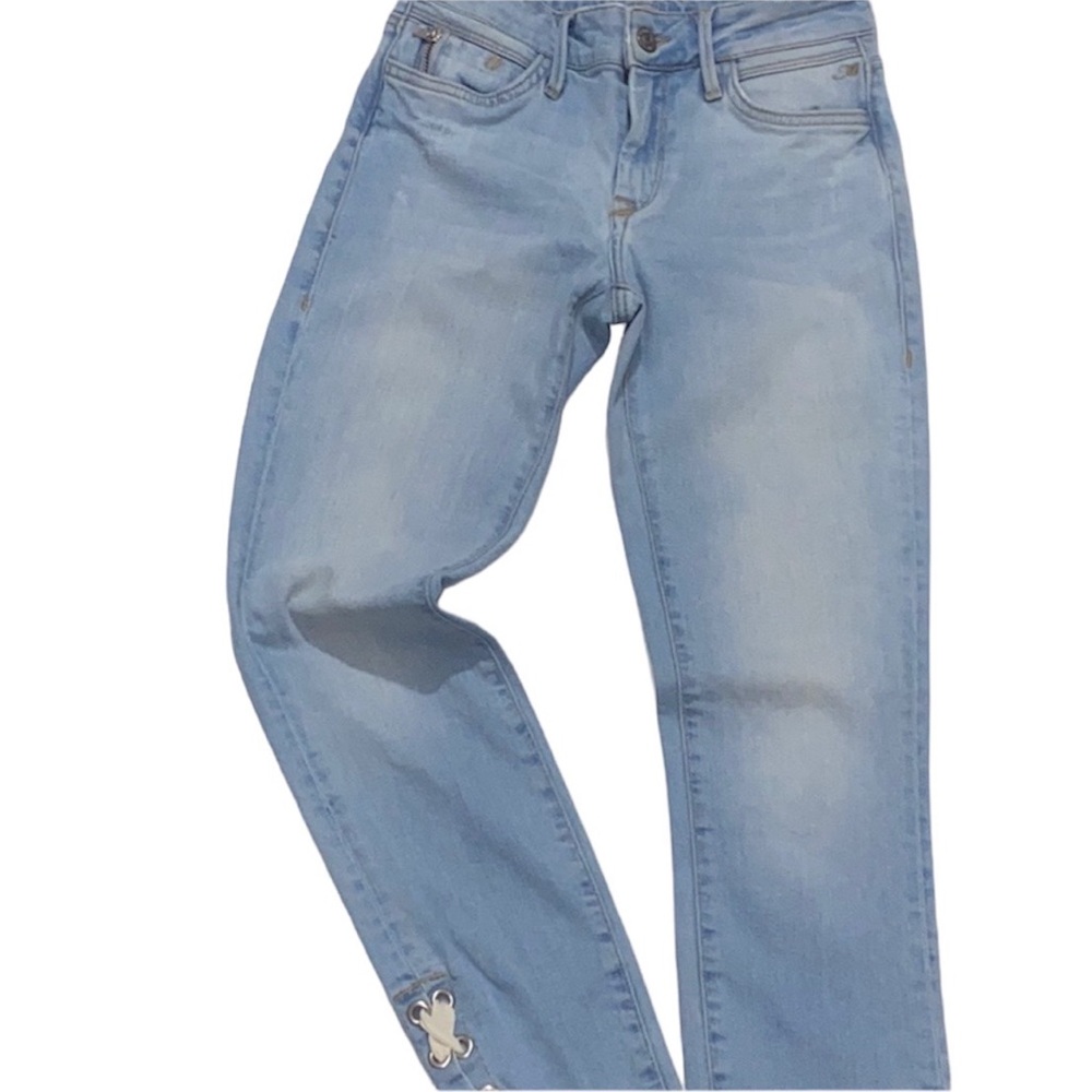 Mavi skinny jeans light blue cropped/capris pants with ribbon ties.